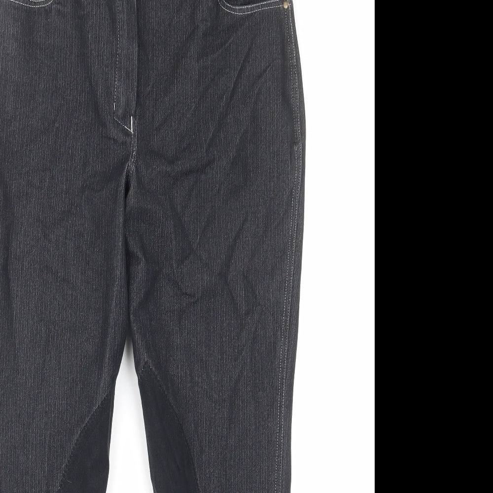 Equestrian Womens Black Cotton Trousers Size 12 L28 in Regular Zip - Crown Pocket Equestrian
