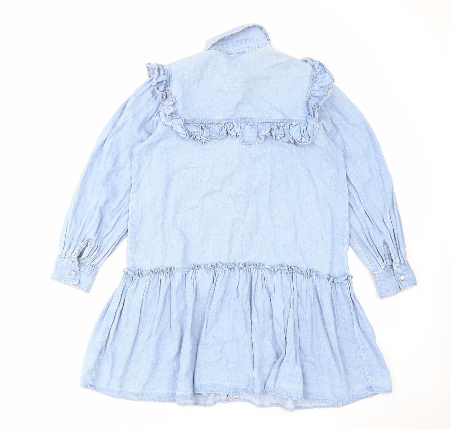 River Island Womens Blue Cotton A-Line Size S Collared Button - Ruffles