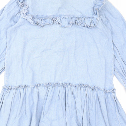 River Island Womens Blue Cotton A-Line Size S Collared Button - Ruffles