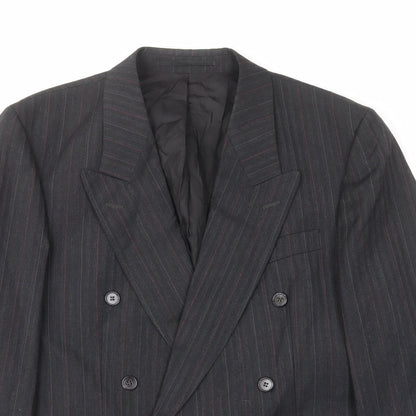 Skads Mens Grey Striped Polyester Jacket Suit Jacket Size 40 Regular