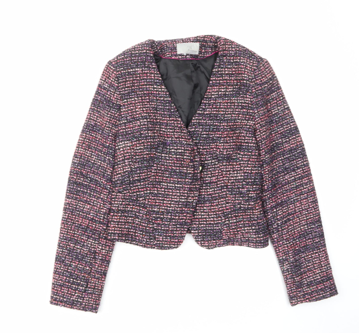 H&M Womens Multicoloured Jacket Blazer Size 10 Zip - Open