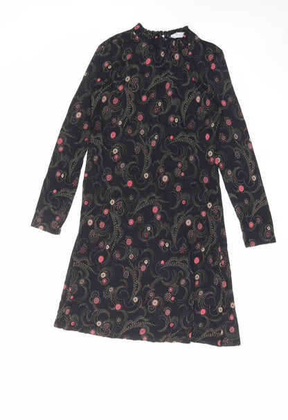 Marks and Spencer Womens Black Geometric Viscose A-Line Size 8 Mock Neck Button