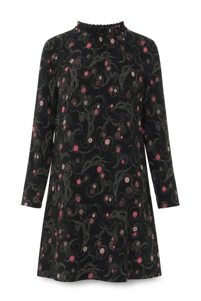Marks and Spencer Womens Black Geometric Viscose A-Line Size 8 Mock Neck Button