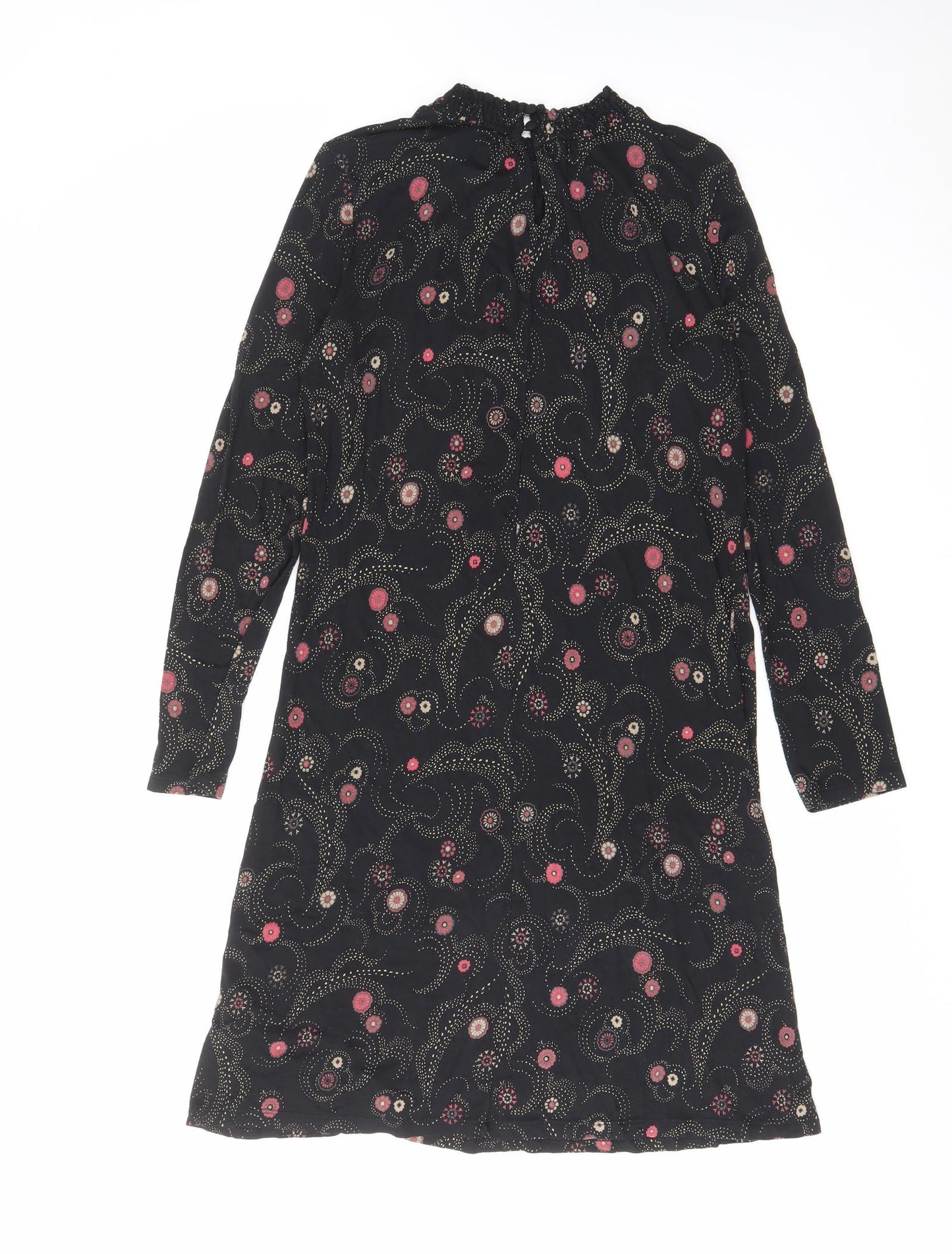 Marks and Spencer Womens Black Geometric Viscose A-Line Size 8 Mock Neck Button