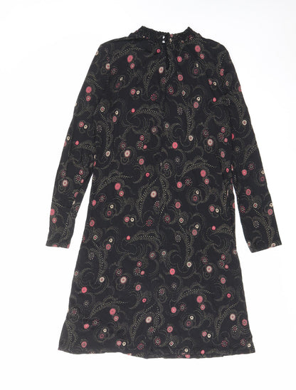 Marks and Spencer Womens Black Geometric Viscose A-Line Size 8 Mock Neck Button
