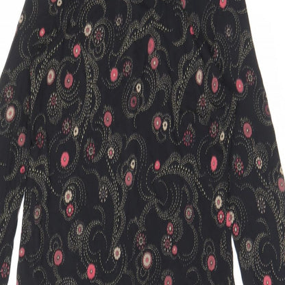 Marks and Spencer Womens Black Geometric Viscose A-Line Size 8 Mock Neck Button