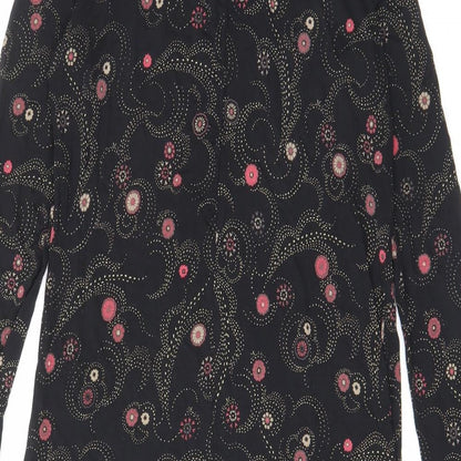Marks and Spencer Womens Black Geometric Viscose A-Line Size 8 Mock Neck Button
