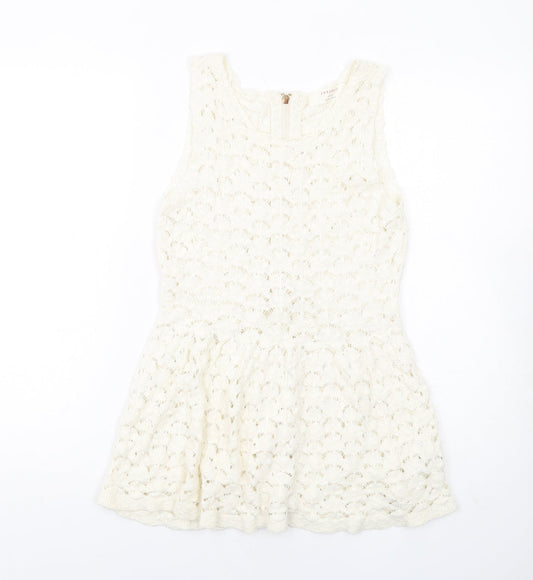 Zara Womens Ivory Cotton A-Line Size S Round Neck Zip