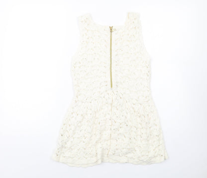 Zara Womens Ivory Cotton A-Line Size S Round Neck Zip
