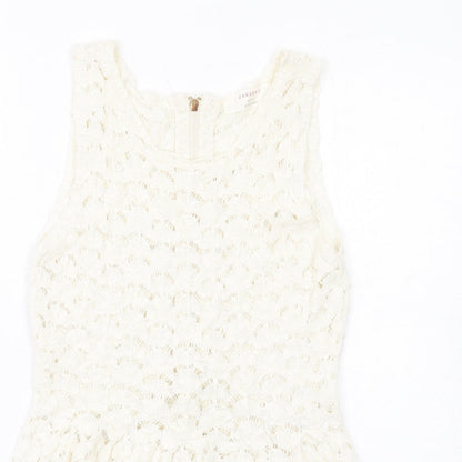 Zara Womens Ivory Cotton A-Line Size S Round Neck Zip