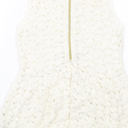 Zara Womens Ivory Cotton A-Line Size S Round Neck Zip