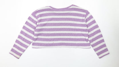 Zara Womens Purple Round Neck Striped Acrylic Pullover Jumper Size L