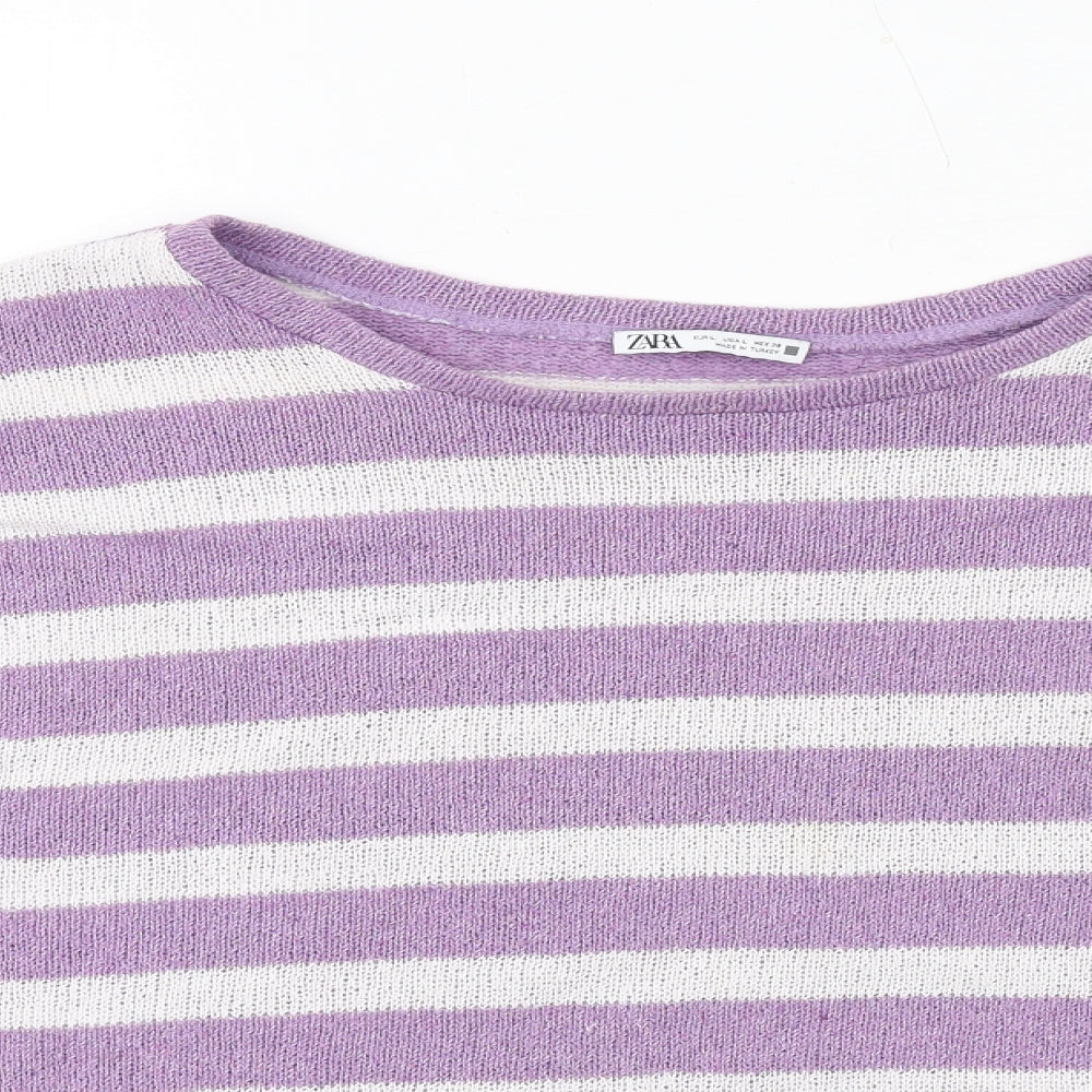 Zara Womens Purple Round Neck Striped Acrylic Pullover Jumper Size L
