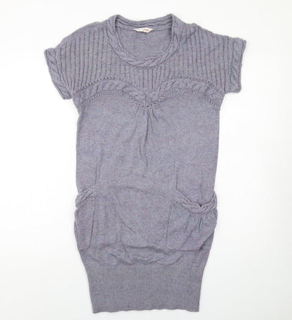 Miss Selfridge Womens Blue Viscose Jumper Dress Size 8 Round Neck Pullover