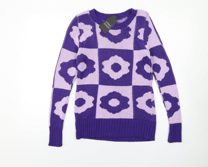 Urban Dream Womens Purple Round Neck Geometric Acrylic Pullover Jumper Size M