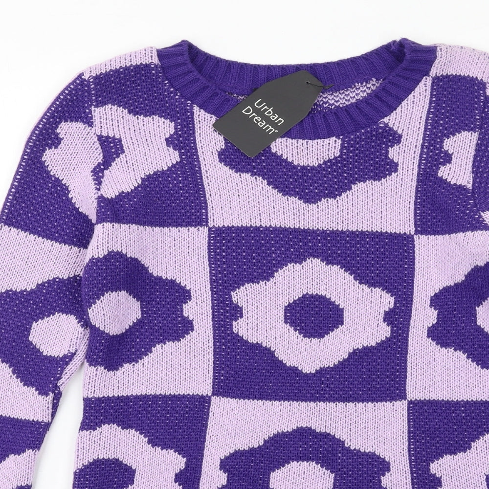 Urban Dream Womens Purple Round Neck Geometric Acrylic Pullover Jumper Size M