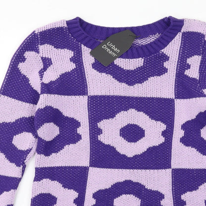 Urban Dream Womens Purple Round Neck Geometric Acrylic Pullover Jumper Size M