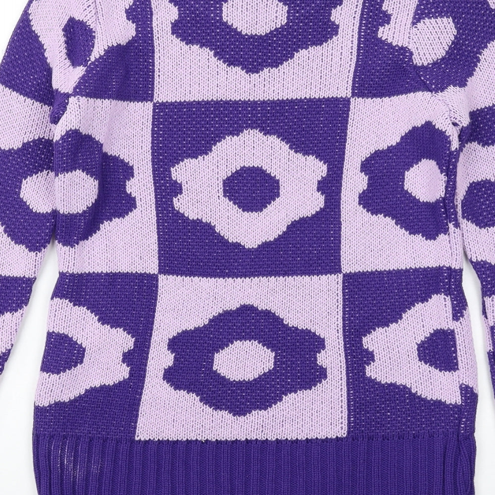 Urban Dream Womens Purple Round Neck Geometric Acrylic Pullover Jumper Size M