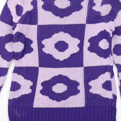 Urban Dream Womens Purple Round Neck Geometric Acrylic Pullover Jumper Size M