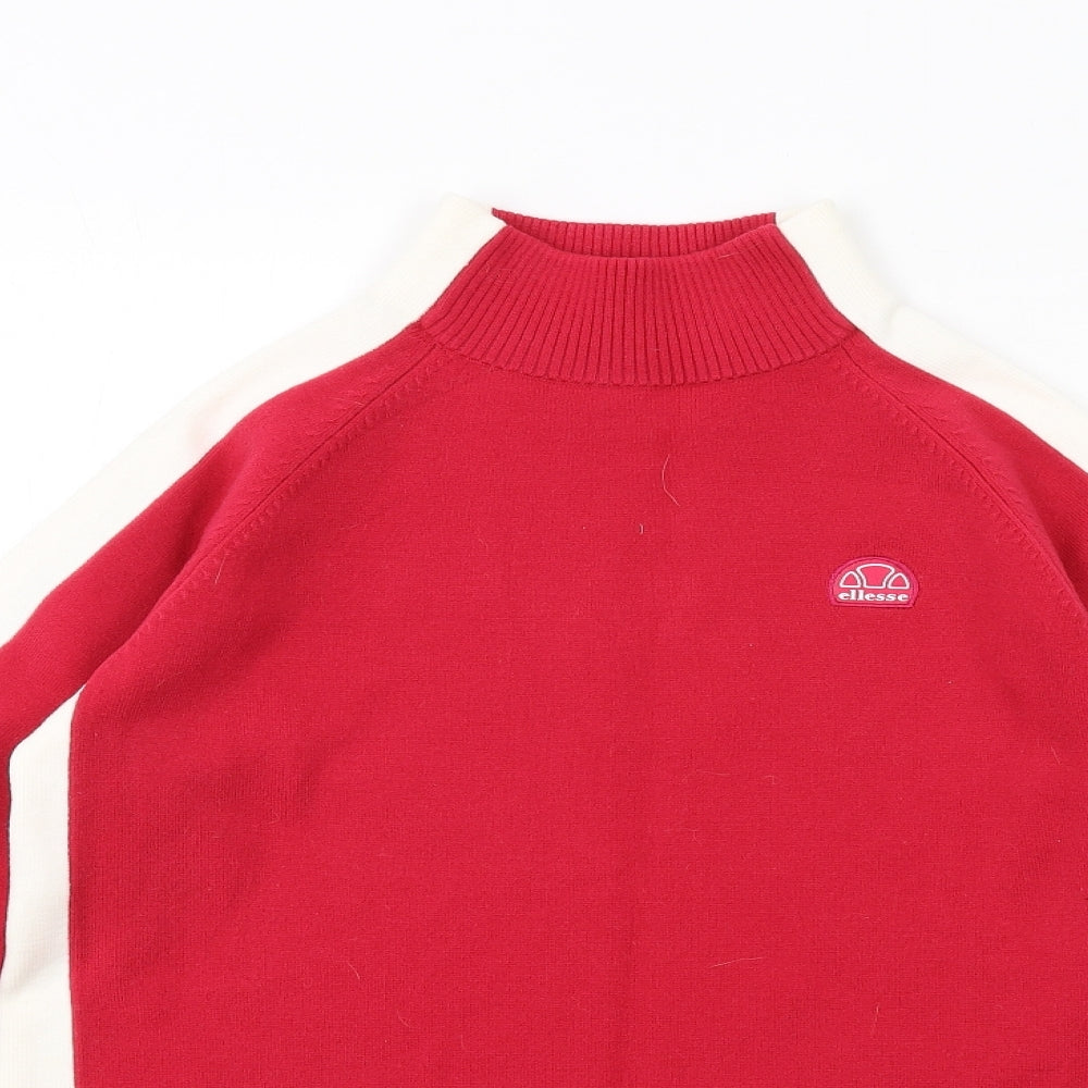 ellesse Womens Pink High Neck Acrylic Pullover Jumper Size 12 - Side Stripe Detail