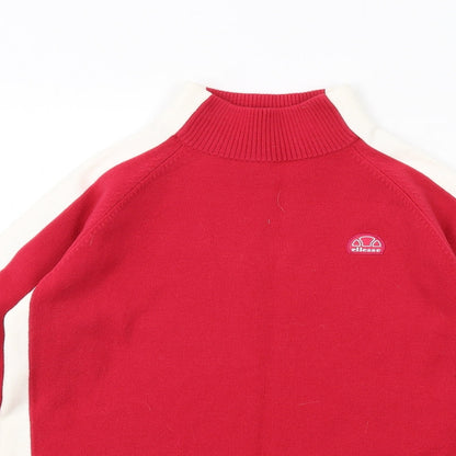ellesse Womens Pink High Neck Acrylic Pullover Jumper Size 12 - Side Stripe Detail