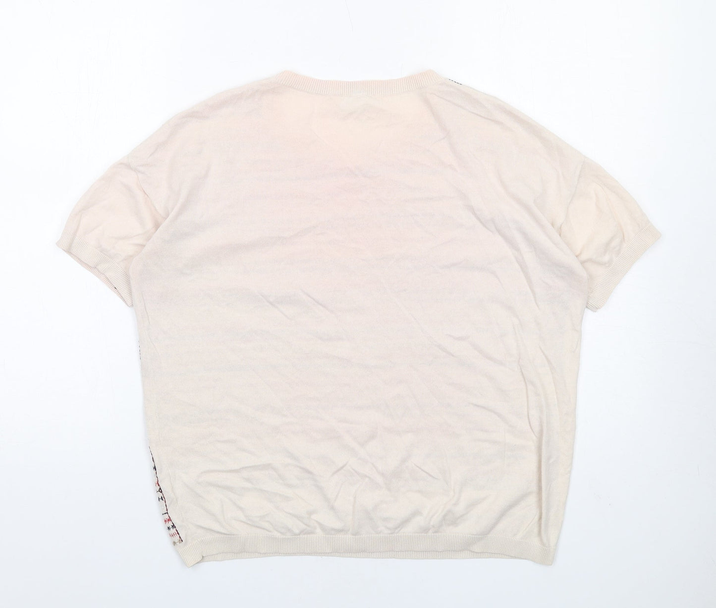 NW.3 Womens Beige Round Neck Geometric Cotton Pullover Jumper Size 12 - Embroidered