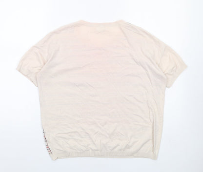 NW.3 Womens Beige Round Neck Geometric Cotton Pullover Jumper Size 12 - Embroidered