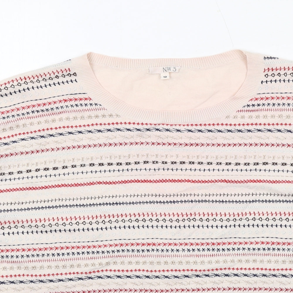 NW.3 Womens Beige Round Neck Geometric Cotton Pullover Jumper Size 12 - Embroidered