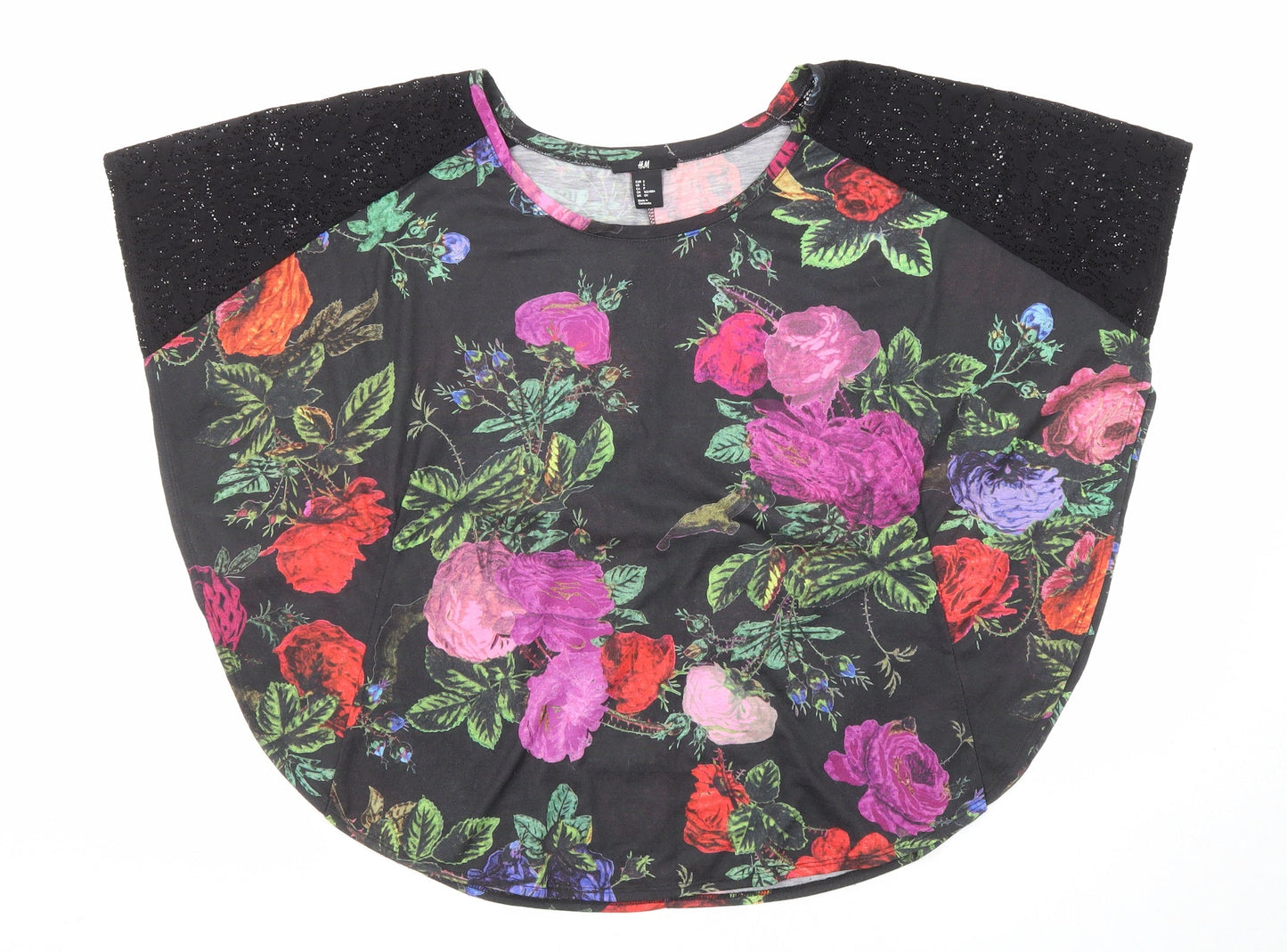 H&M Womens Multicoloured Floral Polyester Basic Blouse Size S Round Neck - Lace Sleeve Detail