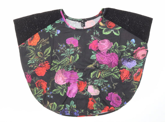 H&M Womens Multicoloured Floral Polyester Basic Blouse Size S Round Neck - Lace Sleeve Detail