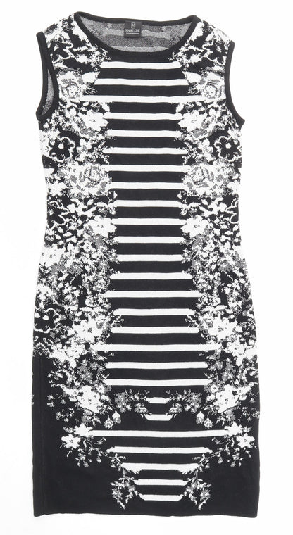 Madeleine Womens Black Geometric Cotton Shift Size 8 Round Neck Pullover