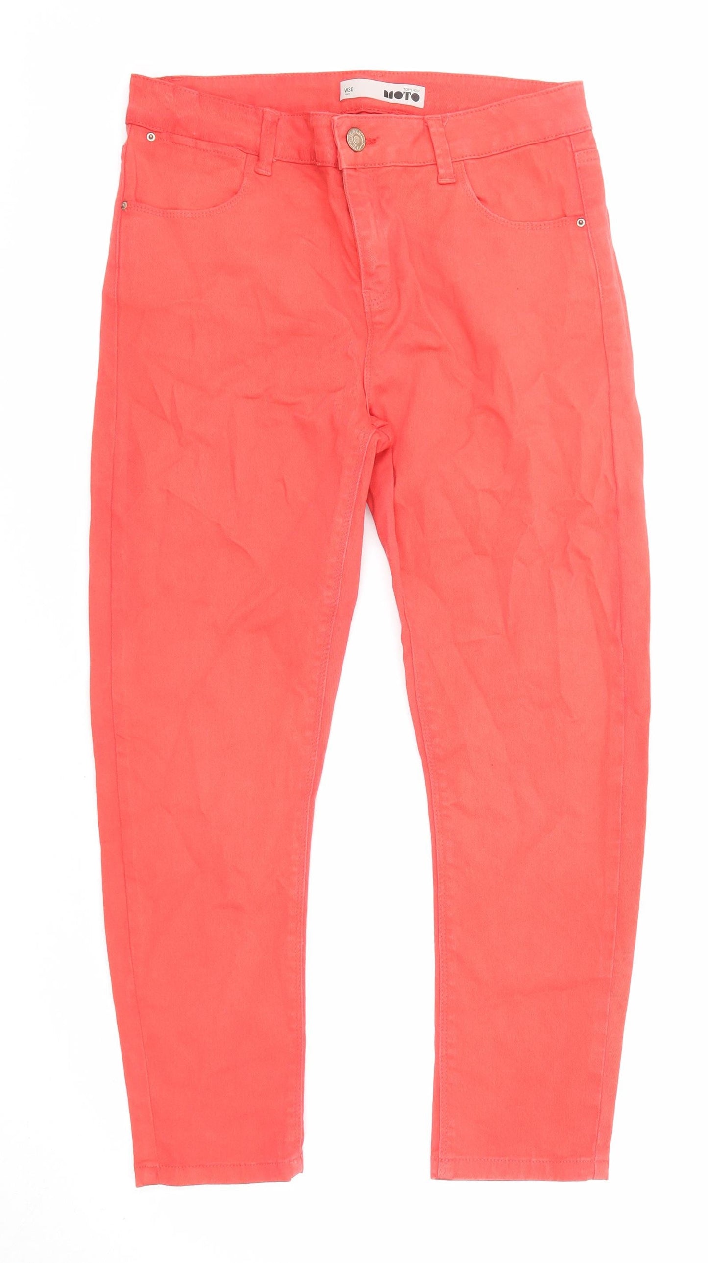 Topshop Womens Red Cotton Skinny Jeans Size 30 in L24 in Regular Zip - Stretch