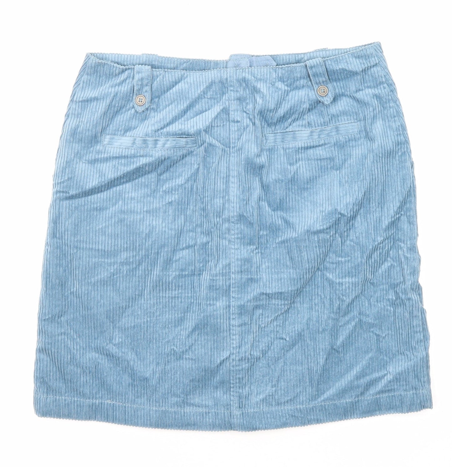 Monsoon Womens Blue Cotton A-Line Skirt Size 12 Button