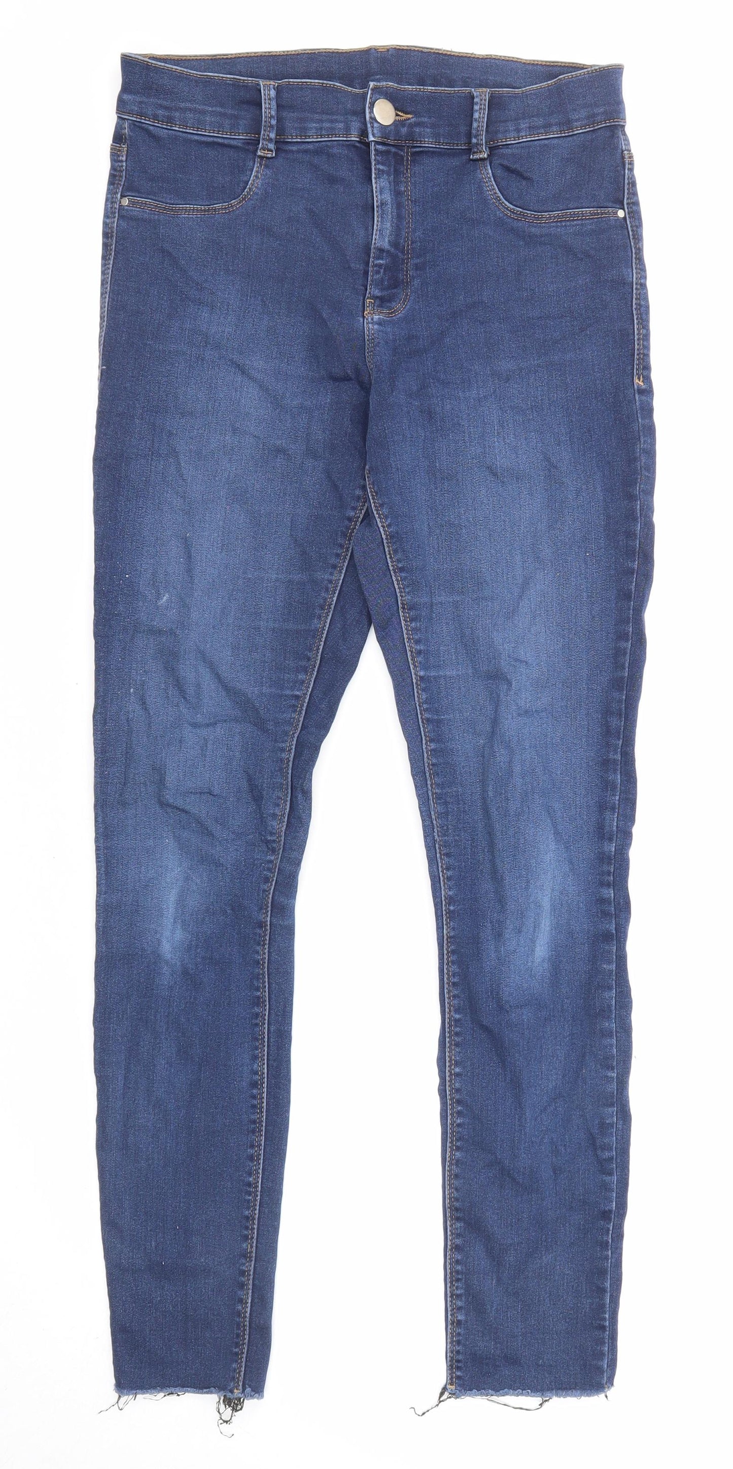 Dorothy Perkins Womens Blue Cotton Skinny Jeans Size 12 L28 in Regular Zip - Raw Hem