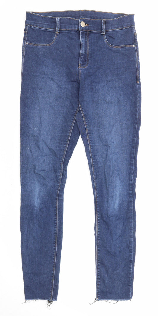 Dorothy Perkins Womens Blue Cotton Skinny Jeans Size 12 L28 in Regular Zip - Raw Hem