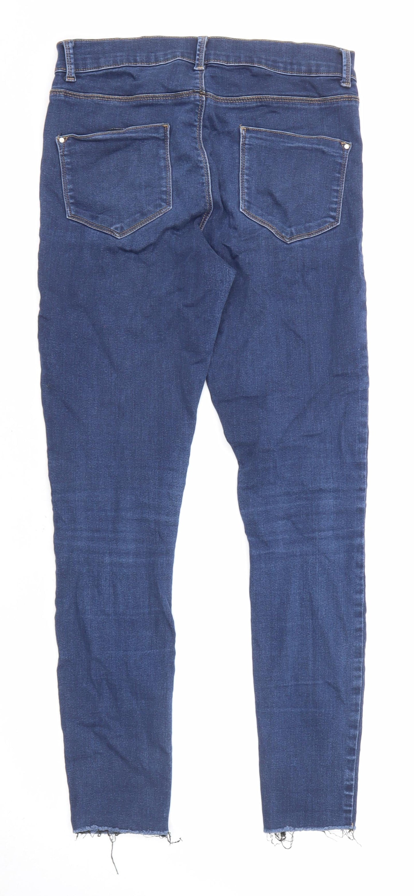 Dorothy Perkins Womens Blue Cotton Skinny Jeans Size 12 L28 in Regular Zip - Raw Hem