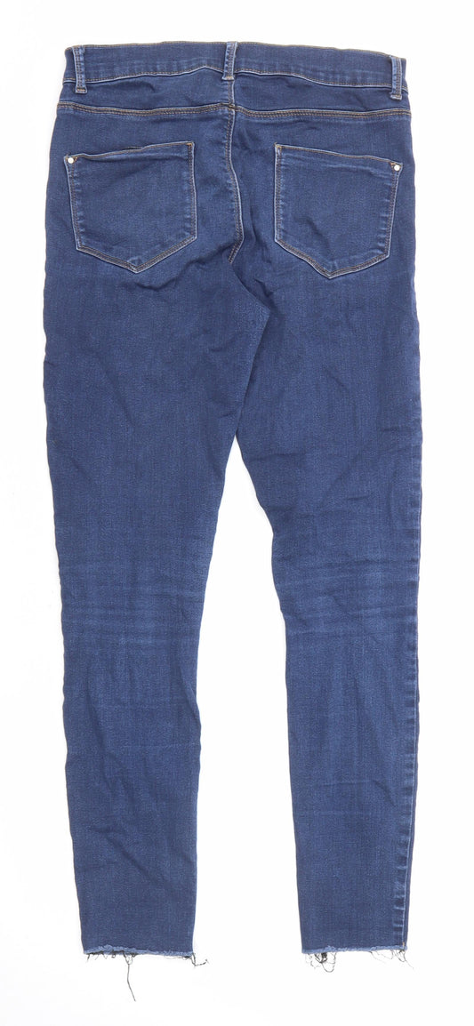 Dorothy Perkins Womens Blue Cotton Skinny Jeans Size 12 L28 in Regular Zip - Raw Hem