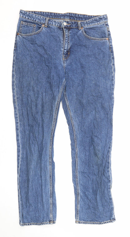 Monki Womens Blue Cotton Straight Jeans Size 32 in L28 in Regular Zip
