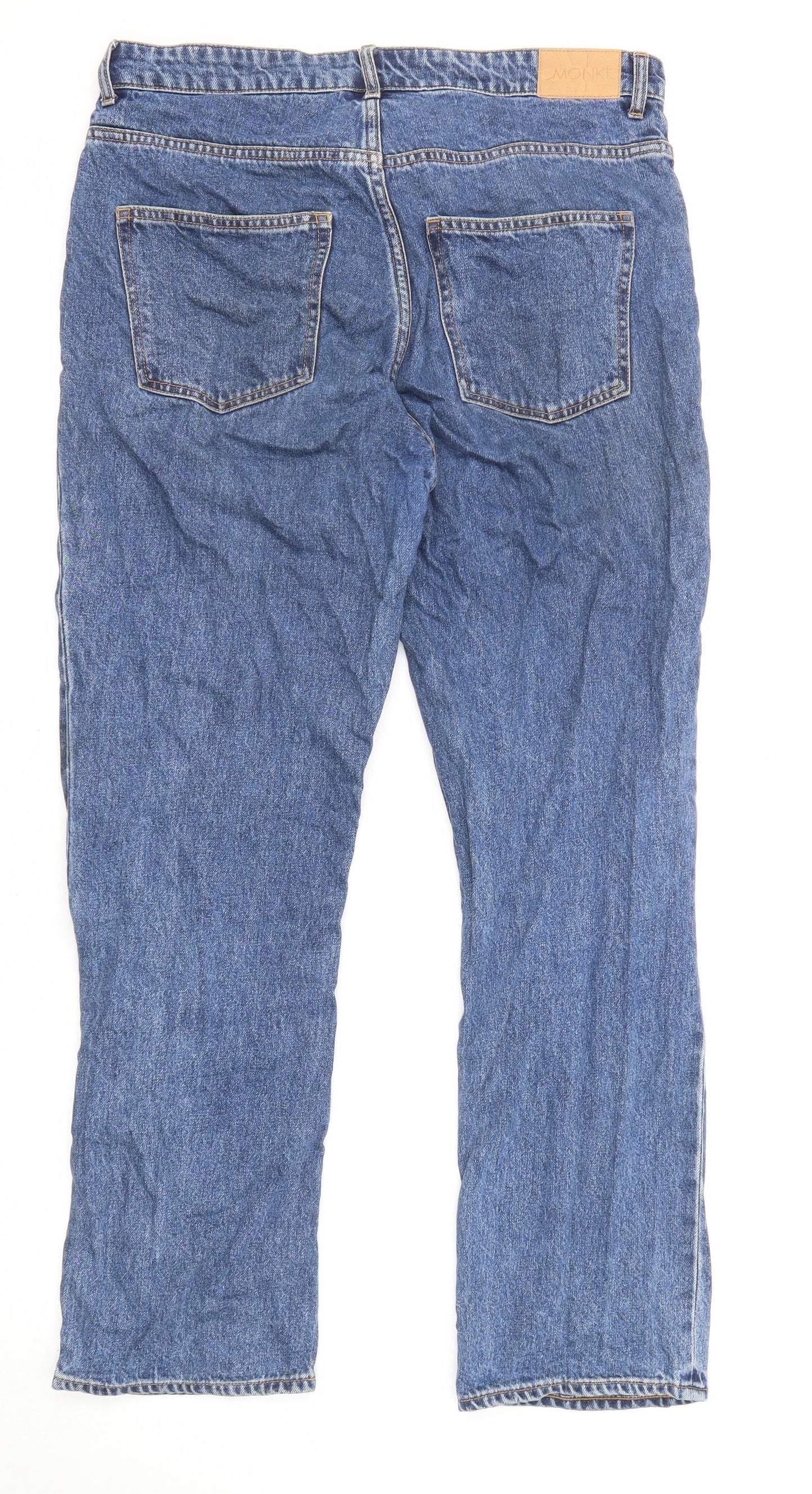 Monki Womens Blue Cotton Straight Jeans Size 32 in L28 in Regular Zip