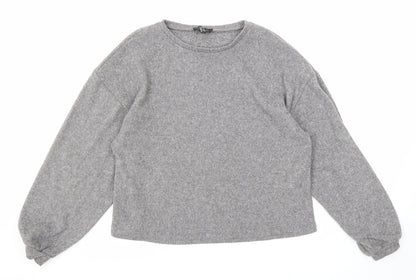 New Look Womens Grey Round Neck Polyester Pullover Jumper Size M