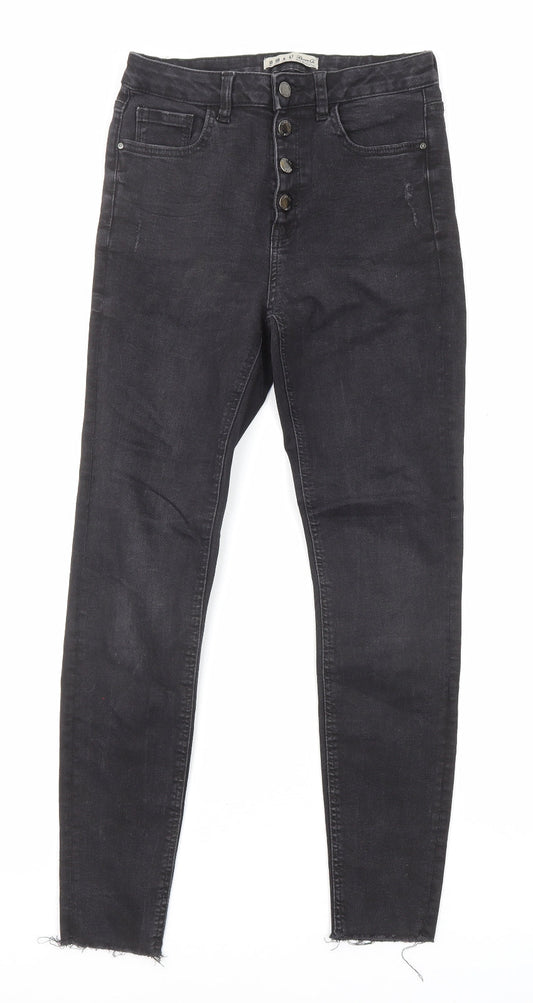 Denim & Co. Womens Black Cotton Skinny Jeans Size 10 L26 in Regular Button - Raw Hem