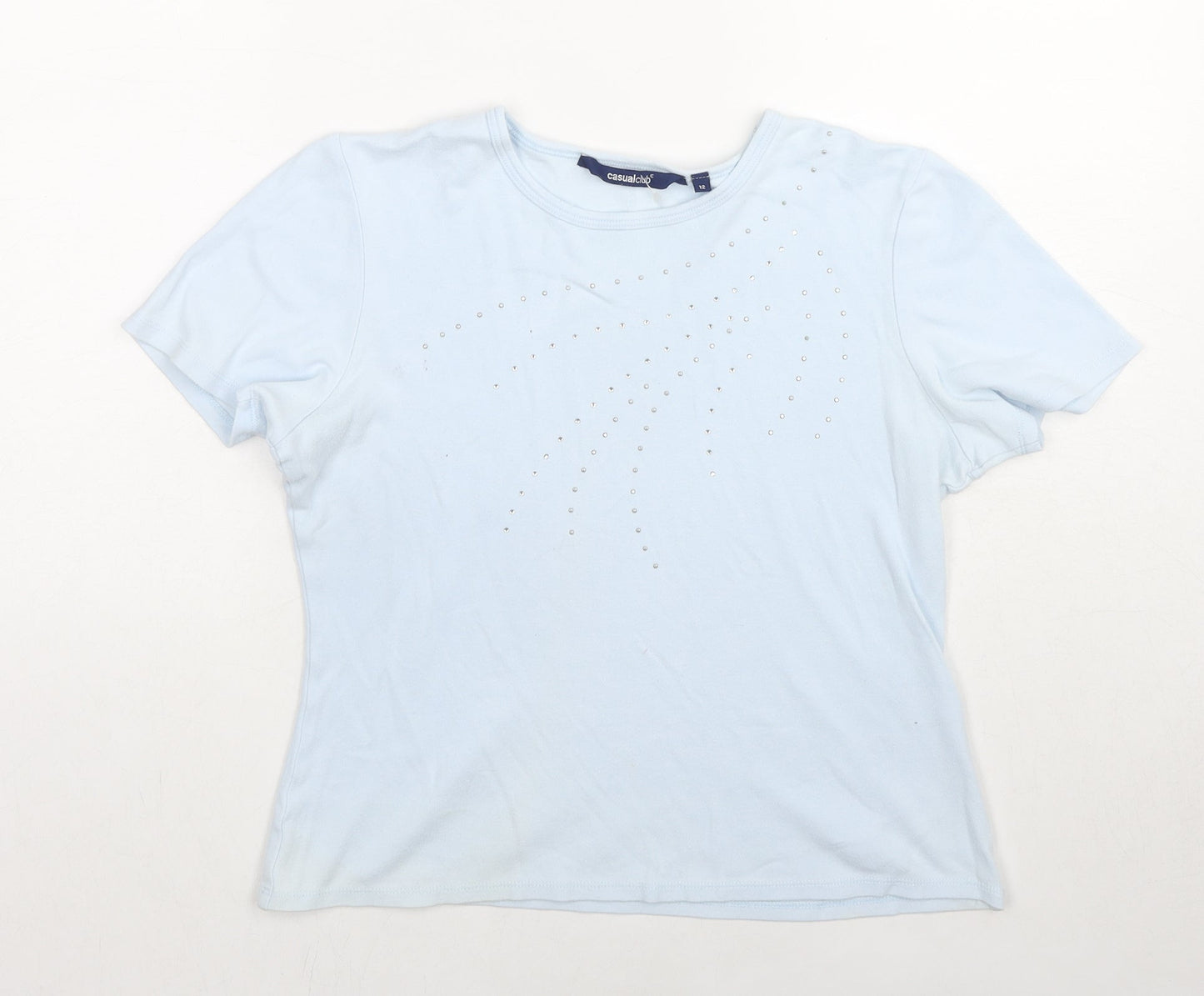 Womens UK Size 12 Casual Club Blue Basic T-Shirt
