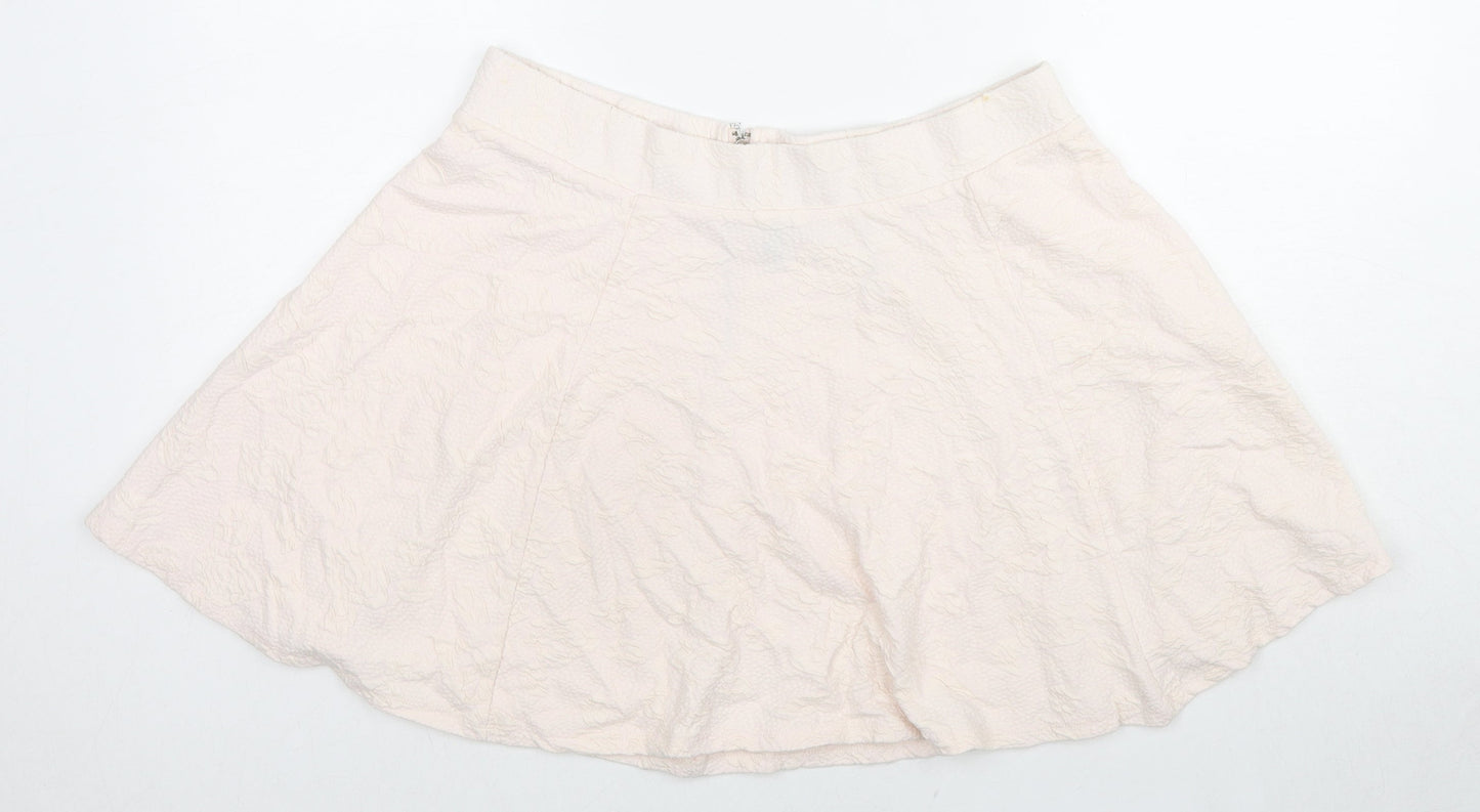 H&M Womens Pink Floral Cotton Skater Skirt Size L Zip