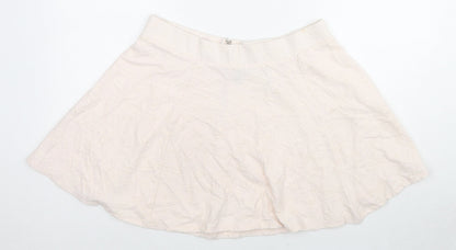 H&M Womens Pink Floral Cotton Skater Skirt Size L Zip