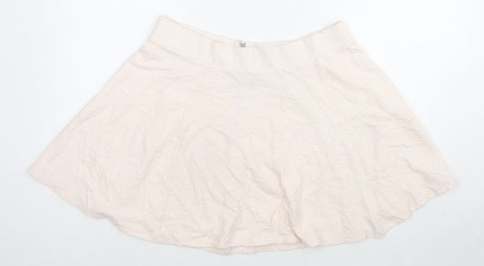 H&M Womens Pink Floral Cotton Skater Skirt Size L Zip