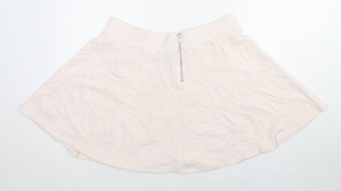 H&M Womens Pink Floral Cotton Skater Skirt Size L Zip