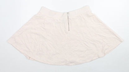 H&M Womens Pink Floral Cotton Skater Skirt Size L Zip