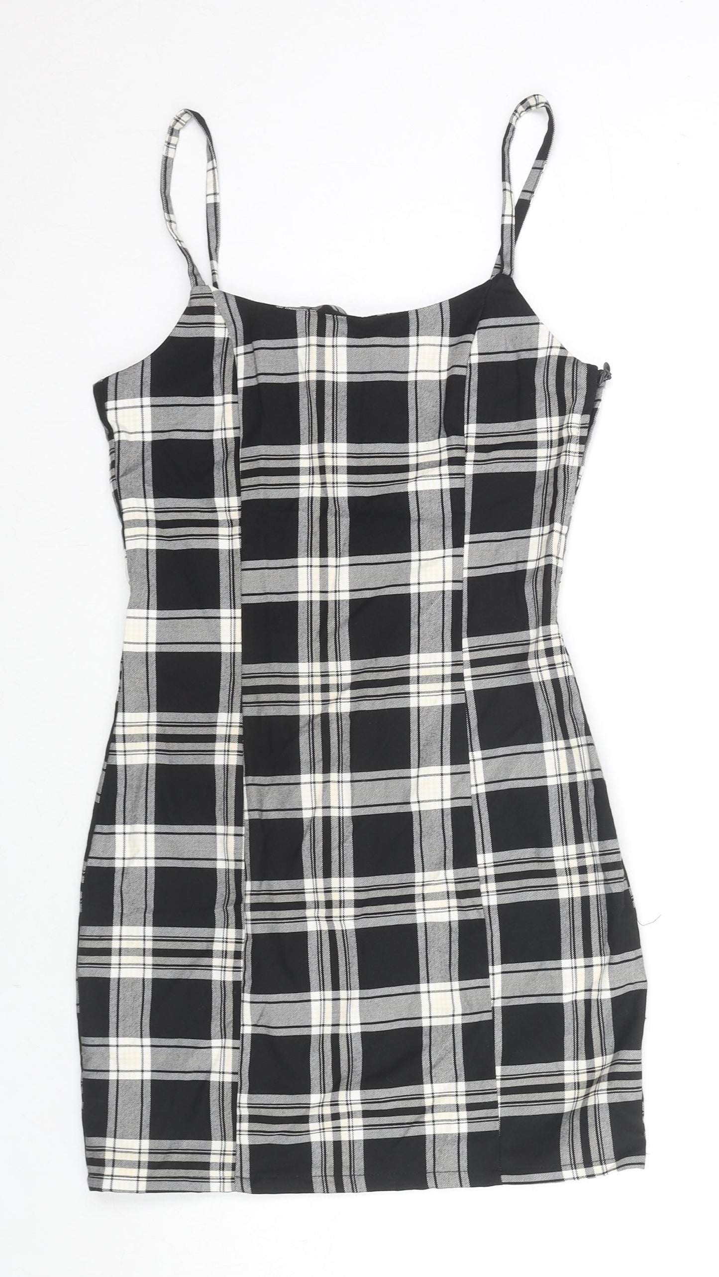 Divided by H&M Womens Black Check Polyester Blend Mini Size 4 Square Neck Zip