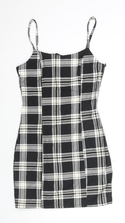 Divided by H&M Womens Black Check Polyester Blend Mini Size 4 Square Neck Zip