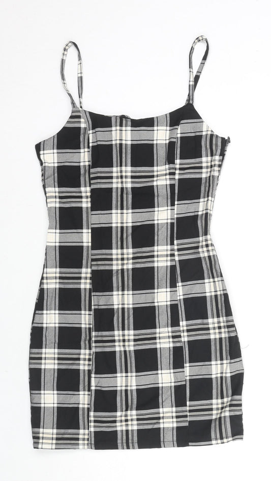 Divided by H&M Womens Black Check Polyester Blend Mini Size 4 Square Neck Zip